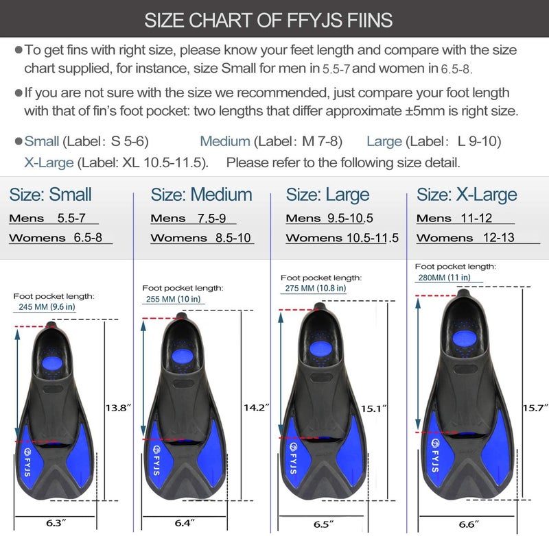 F FYJS Short Swim Fins,Travel Size Diving Flippers with Mesh Carrying Bag for Adult Men Women - Image 4